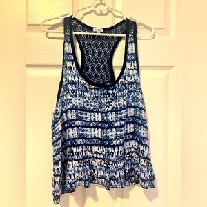 Splendid Blue and White Sleeveless Crop Tank Top Size Large